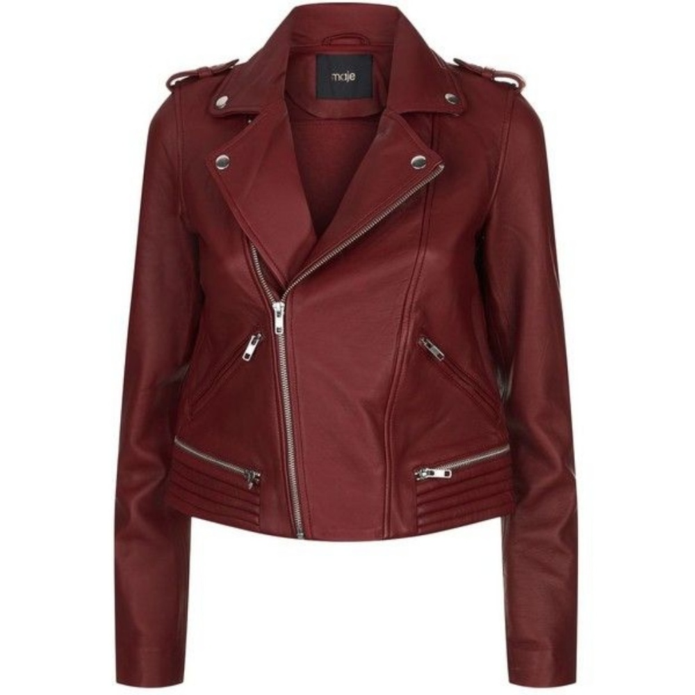 ❤️‍🔥FLASH SALE❤️‍🔥 Auth MAJE Red Real Leather Jacket New Size 36 - Picture 2 of 8